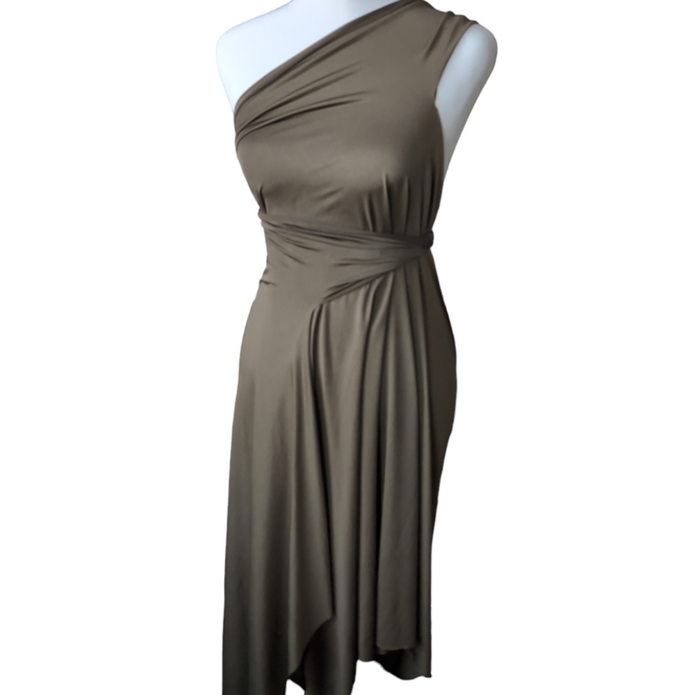 Elegant One-Shoulder Brown Dress